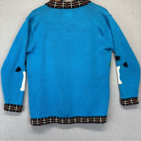 Vtg Storybook Knits Blue Dog Cardigan Sweater Med Cardigan Doggies Bone Buttons - Picture 5 of 10